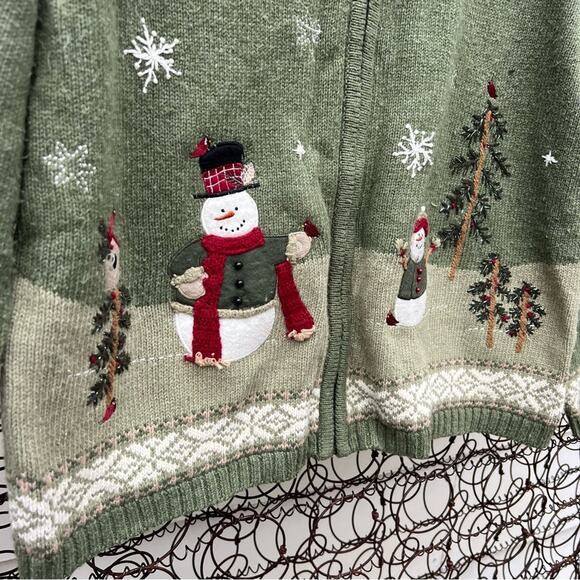 Rustic Americana snowman birdhouse pine tree ugly Christmas winter cardigan XL - Picture 2 of 6